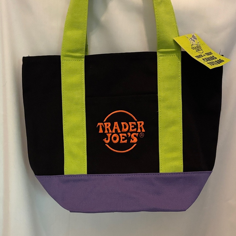 Trader Joe's Black, Purple, and Green Mini Canvas Tote Bag!